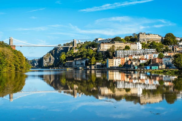 A scenic view of Bristol’s Harbourside or the Clifton Suspension Bridge