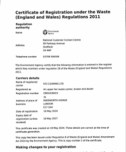 Certificate of Registration under the Waste Regulations 2011