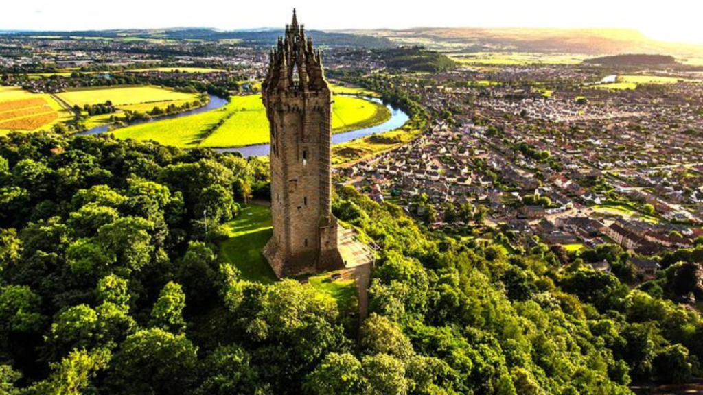 A picturesque view of Stirling Castle or the Wallace Monument.