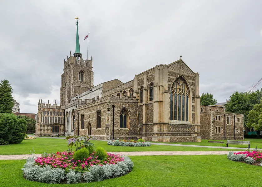 A scenic shot of Chelmsford Cathedral with clean, welcoming surroundings.