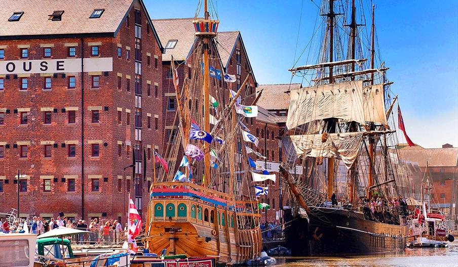 A scenic view of the Gloucester Docks, showcasing clean and picturesque surroundings.