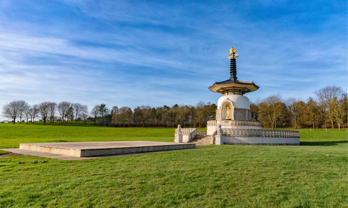 A scenic view of the Milton Keynes Peace Pagoda