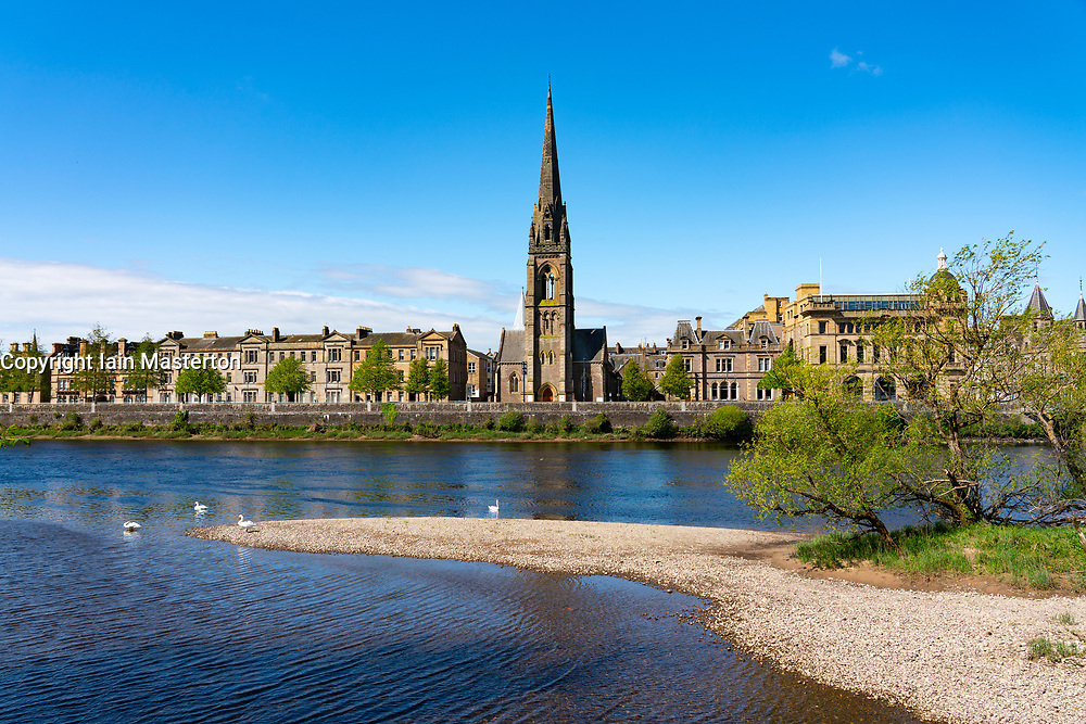 A scenic view of the River Tay or Perth’s historic city centre, showcasing clean and picturesque surroundings.